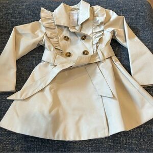 Tahari Girl’s Toddler Ruffle Trench Coat Khaki Belted